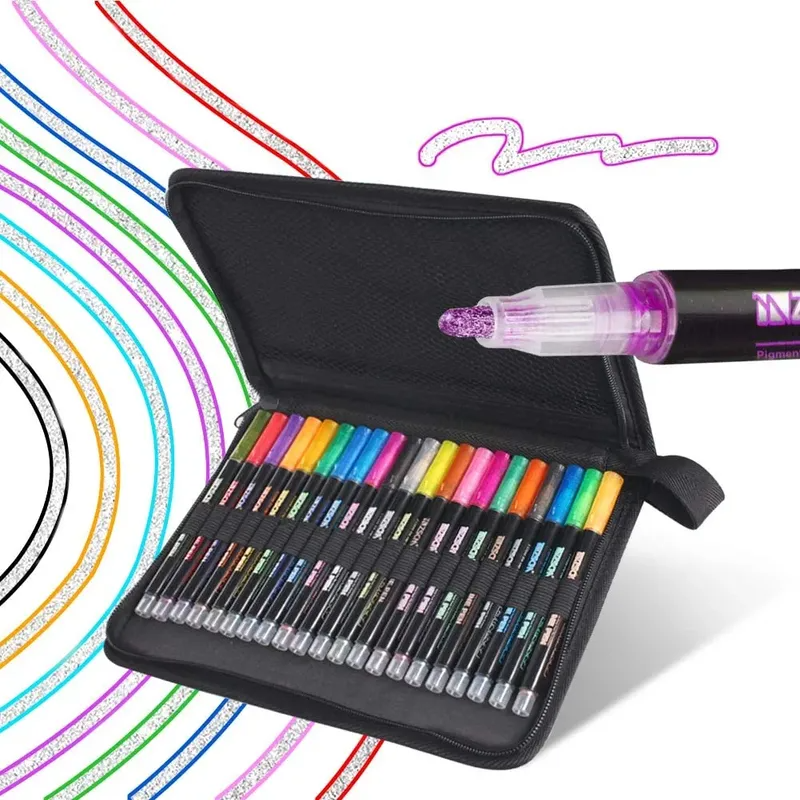 ZSCM Outline Metallic, 12 Colors Double Line Paint Permanent Marker Pens